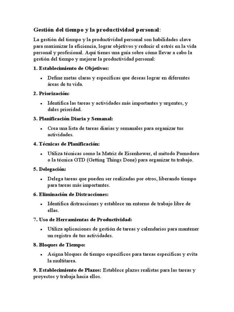 Mejora tu Gestión del Tiempo Personal | PDF