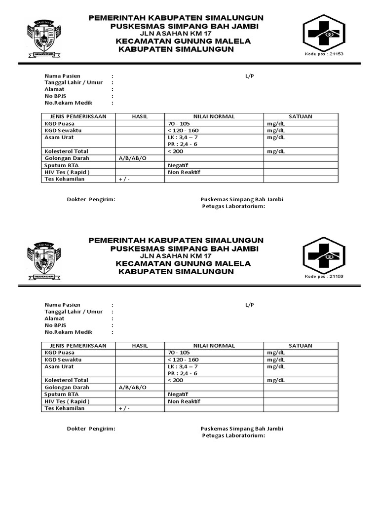 Formulir Laboratorium | PDF