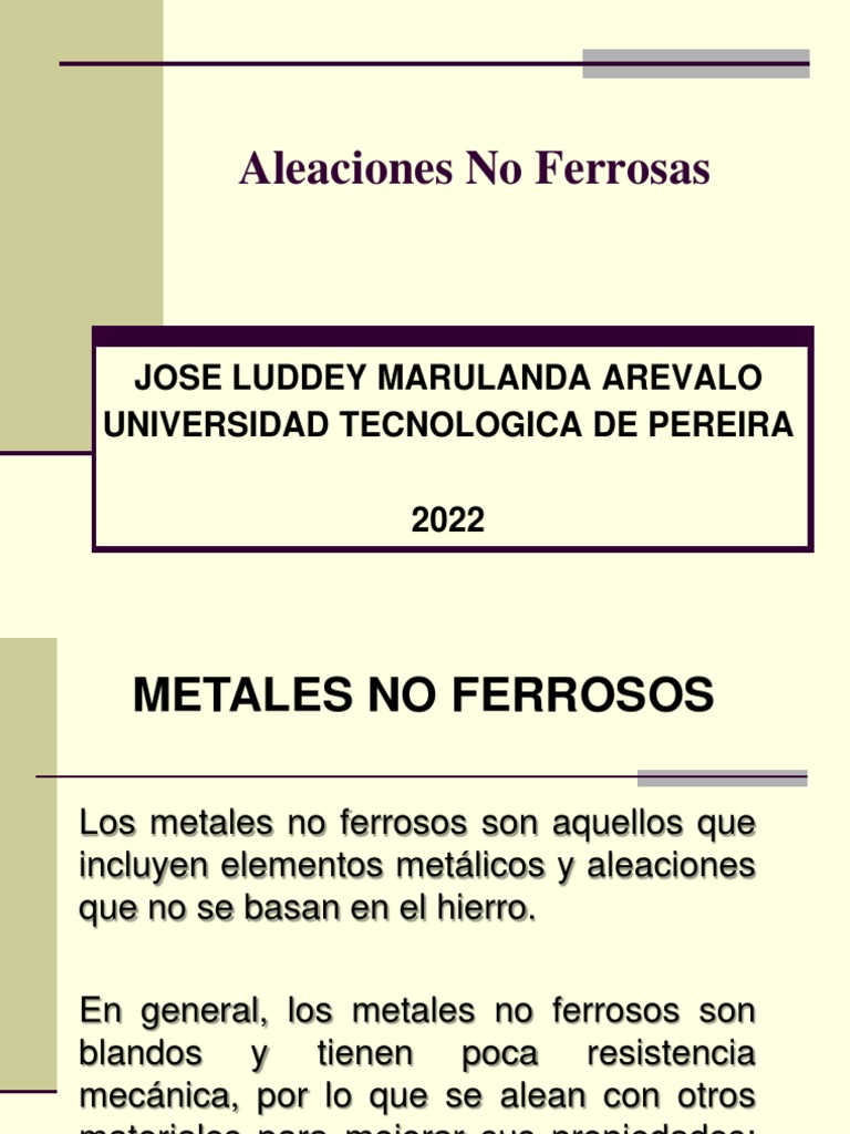 Clasificación de Aleaciones No Ferrosas | PDF | Metal no ferroso | Hierro