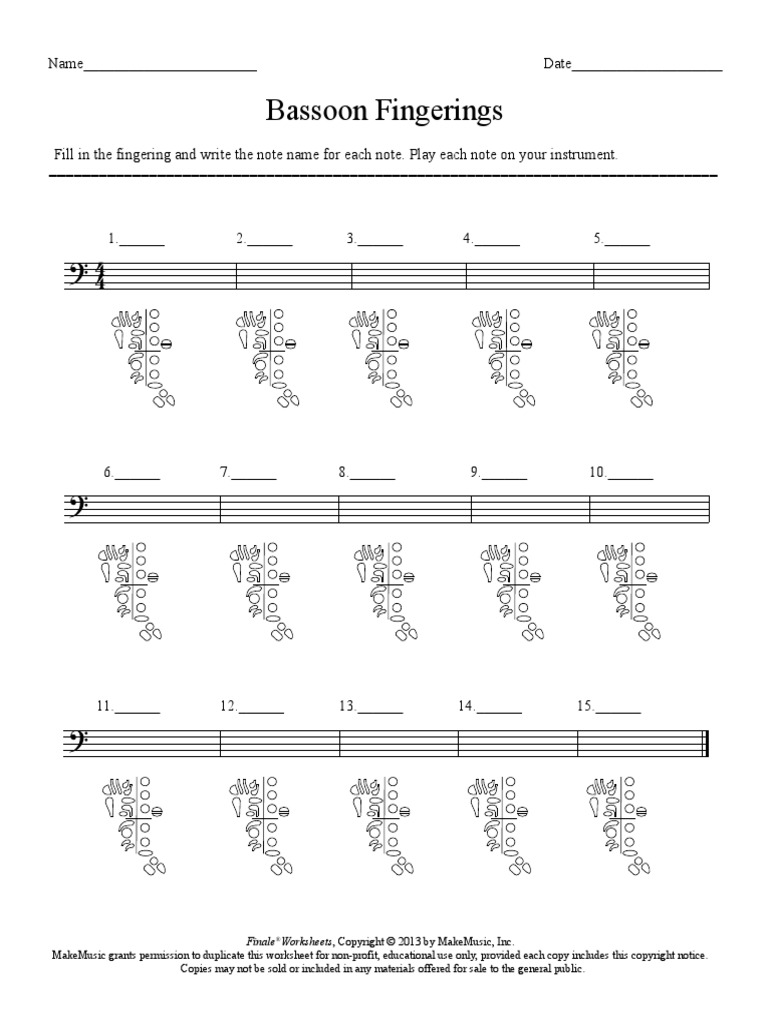 Bassoon Fingering Chart Blank PDF
