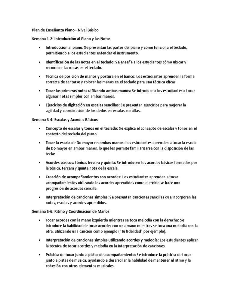 Plan de Enseñanza Piano - Nivel Básico | Descargar gratis PDF | Acorde ...