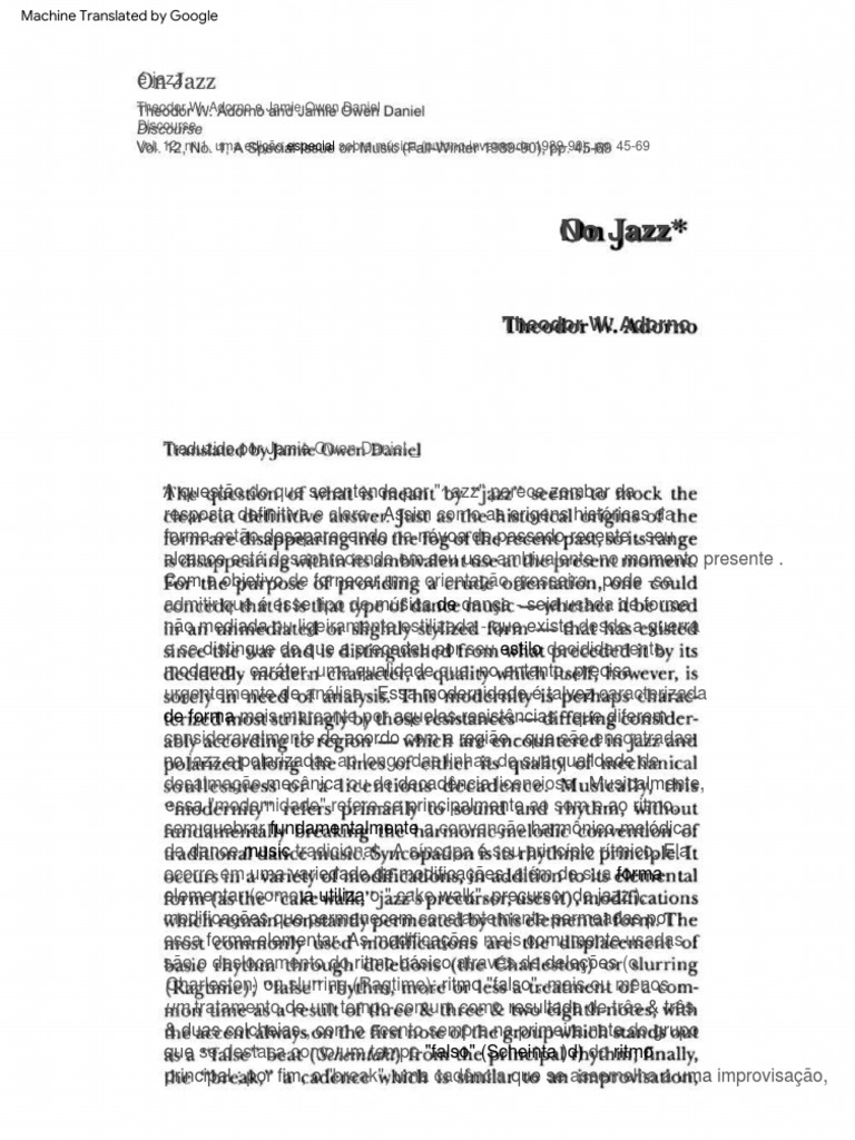 Adorno On Jazz PDF