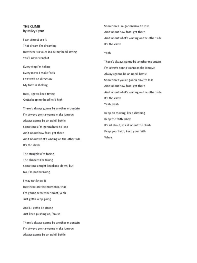 The Climb Lyrics PDF