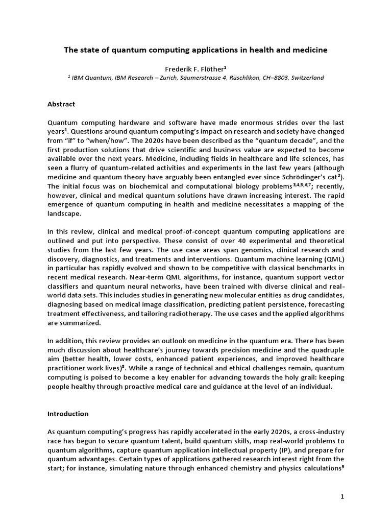 The state of quantum computing applications in health and medicine pdf