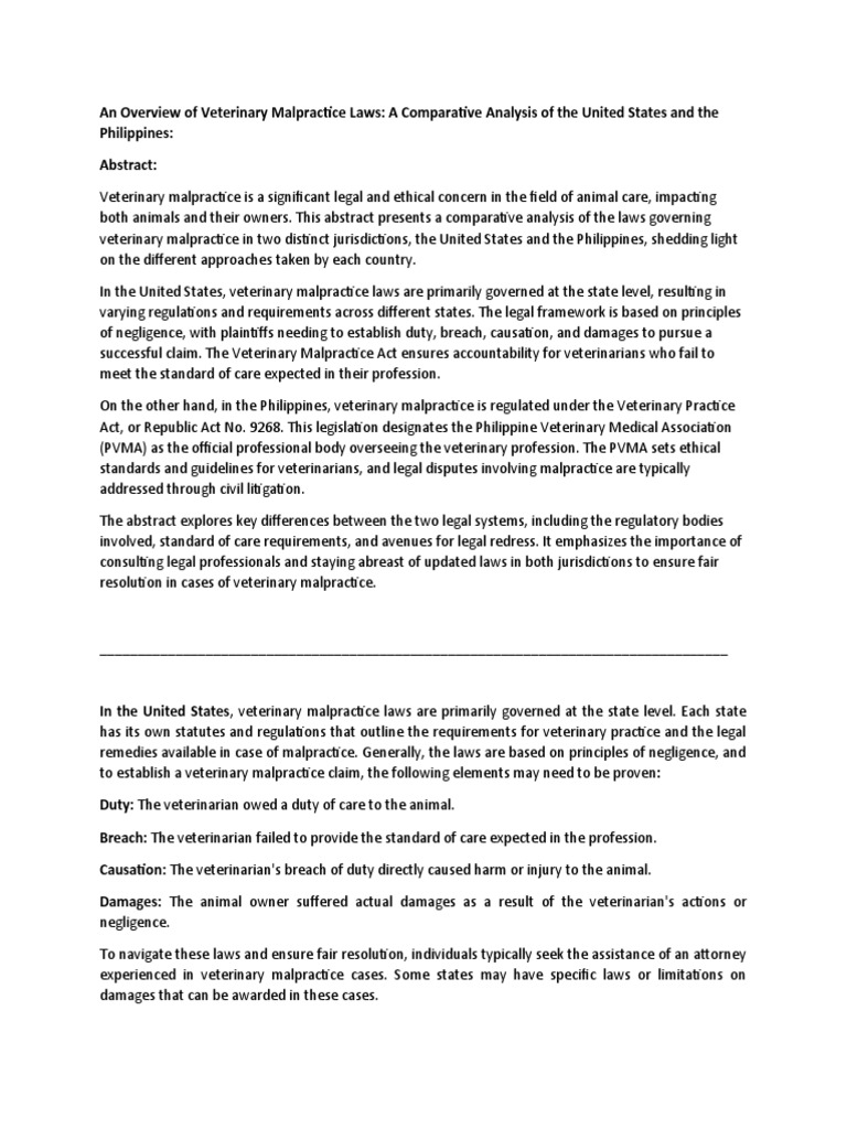 Veterinary Malpractice Laws in the US and Philippines | PDF ...