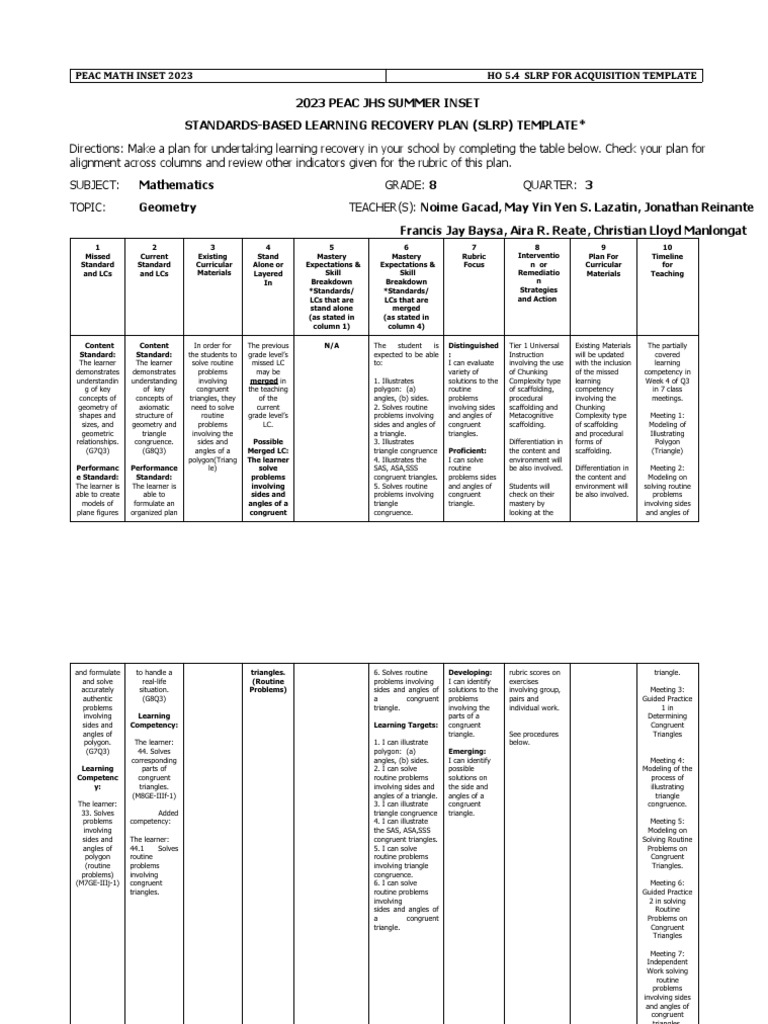 Triangle Congruence Learning Plan | PDF | Triangle | Euclidean Geometry