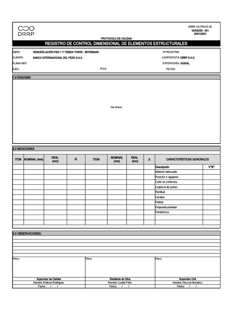 DRRP-CD-PRO-E-03 Control Dimensional de Elementos Estructurales | PDF