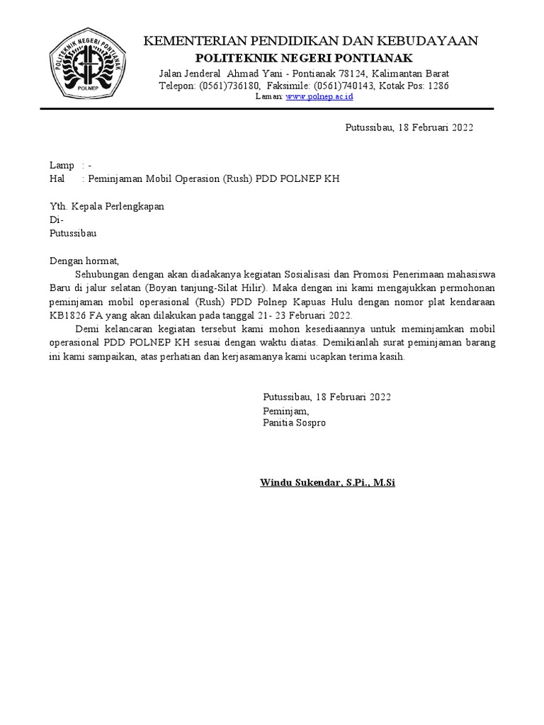 Surat Peminjaman Mobil Pdf