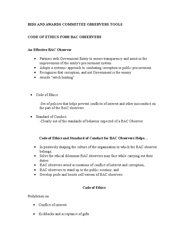 5 Bids and Awards Committee Observers Tools PDF Corruption Conflict Of Interest