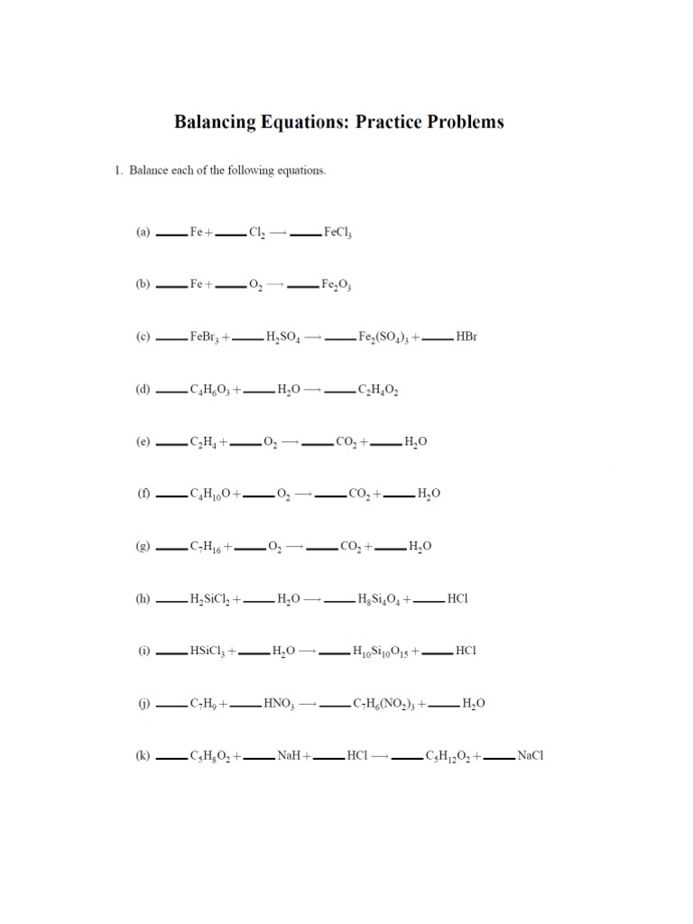 Balancing Equation Worksheet PDF