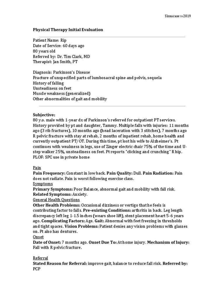 Rip Physical Therapy Evaluation | PDF | Physical Therapy | Balance ...