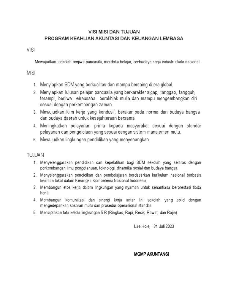 Visi Misi Program Akuntansi Keuangan | PDF | Karier & Perkembangan