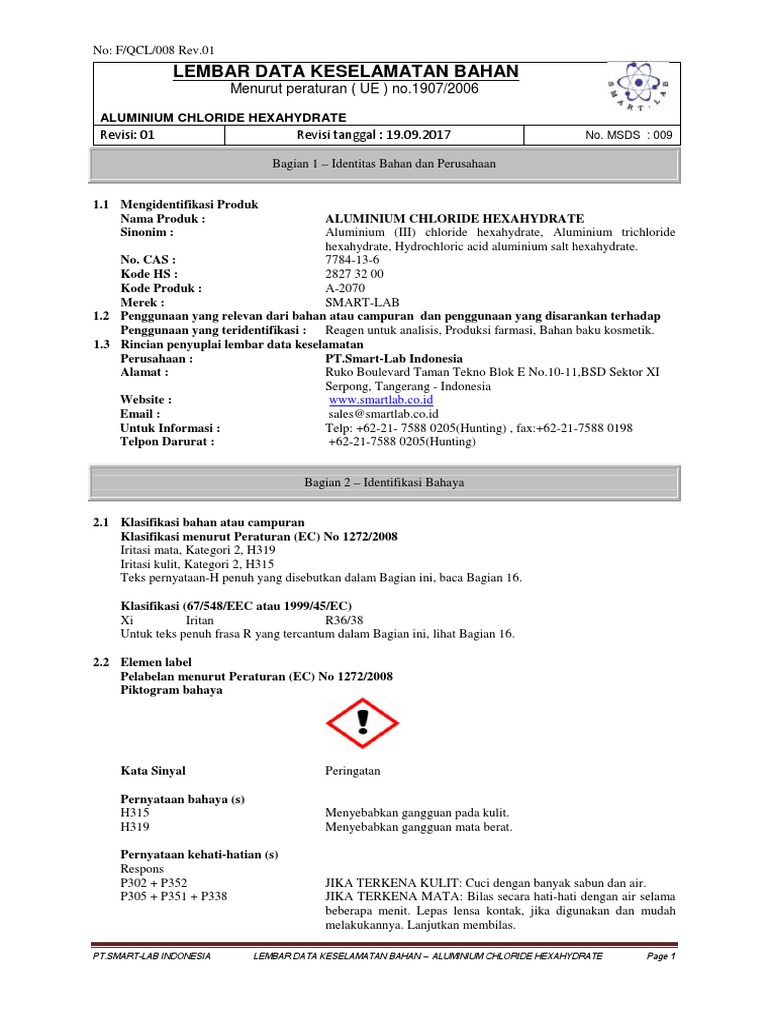Msds Aluminium Chloride Hexahydrate (Indo) PDF