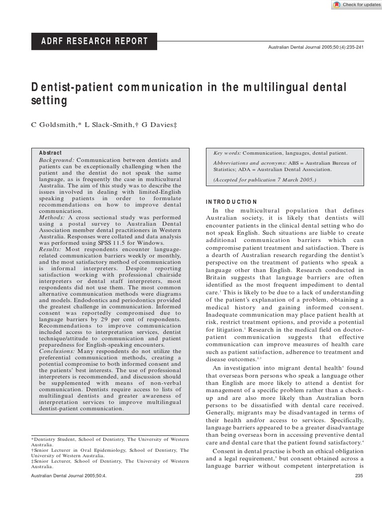 Australian Dental Journal 2008 Goldsmith PDF Dentistry