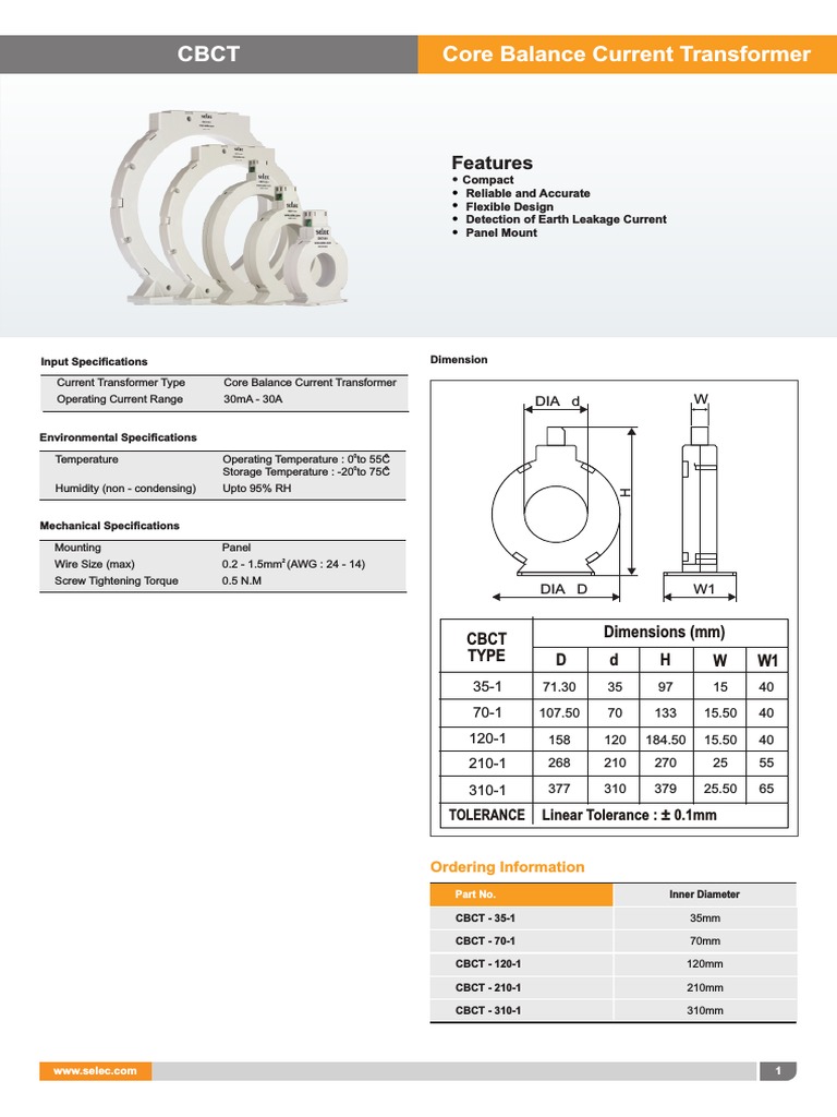 Core Balance Current Transformer CBCT Features PDF Electrical Engineering Mechanical