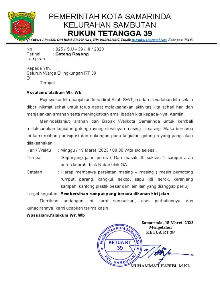 Surat Undangan Gotong Royong | PDF