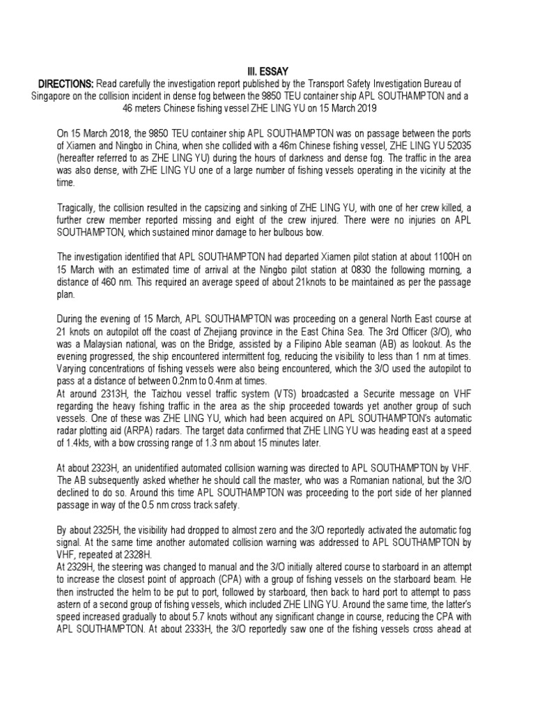 Exam Essay PDF Shipping Water Transport