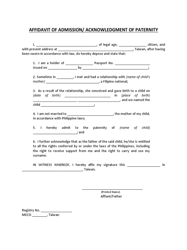 Affidavit of Paternity Acknowledgment | PDF