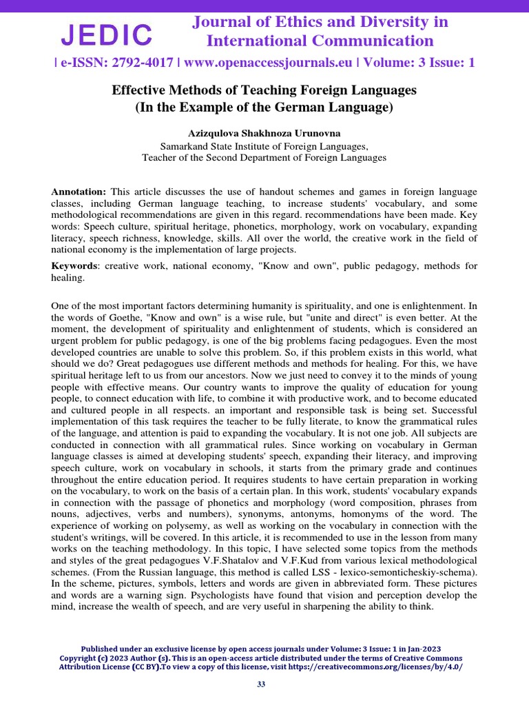 Effective methods of teaching foreign languages in the example of the