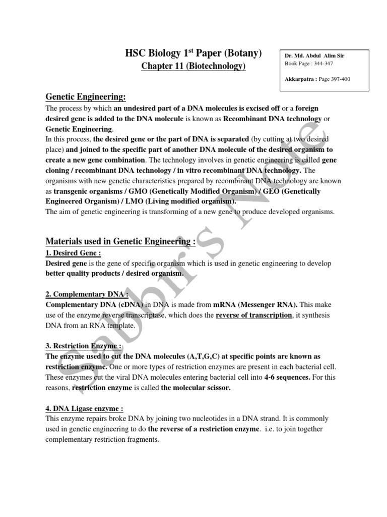 Genetic Engineering in Biotechnology | PDF | Plasmid | Dna
