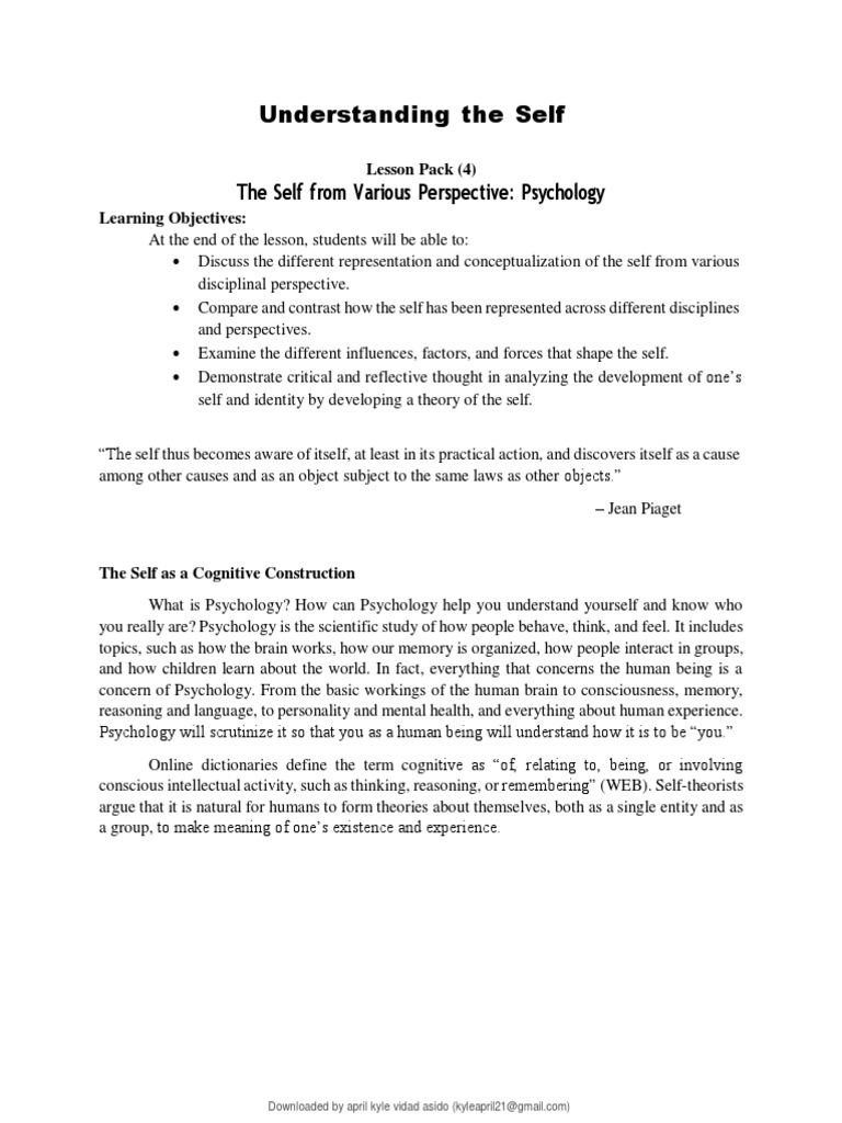 Understanding the self lesson 4 download free pdf cognitive