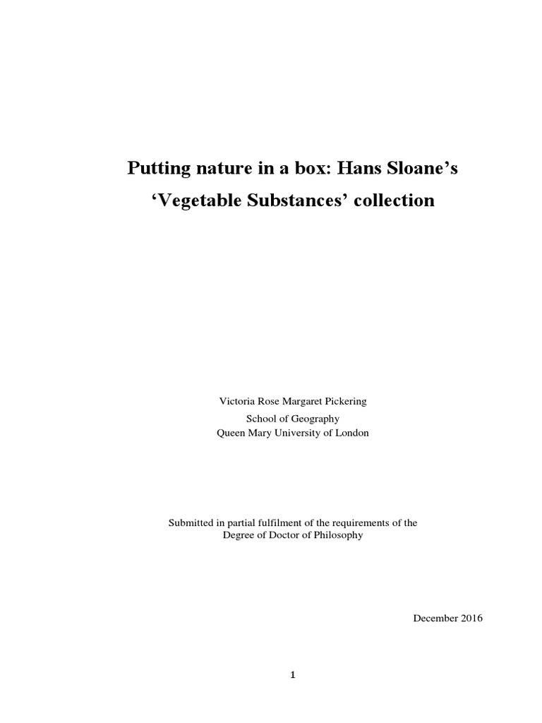 Putting Nature in A Box: Hans Sloane's Vegetable Substances' Collection ...