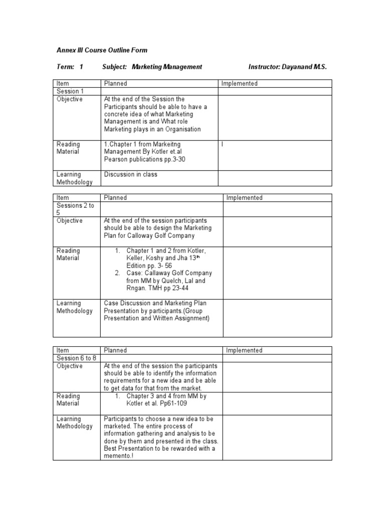 Marketing Management Course Outline | PDF | Private Sector | Human ...