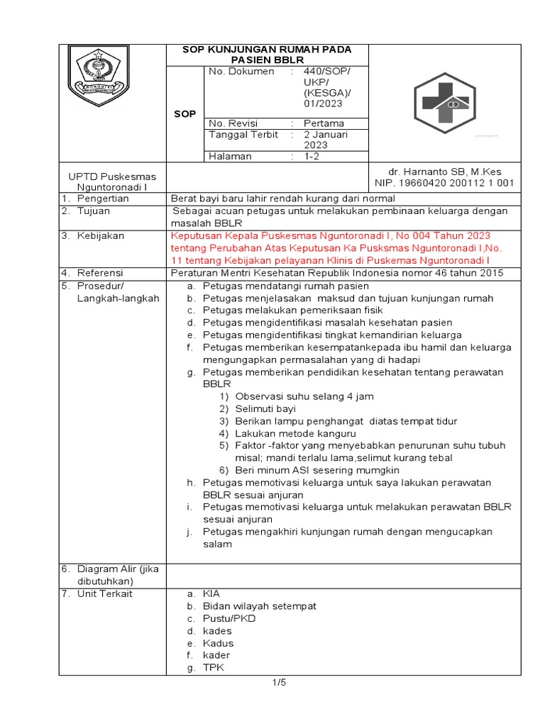 SOP Kunjungan RMH PADA PASIEN BBLR 2023 | PDF
