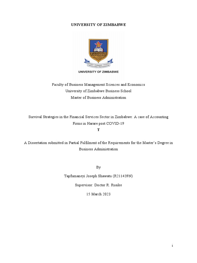 Survival Strategies in The Financial Services Sector in Zimbabwe A Case