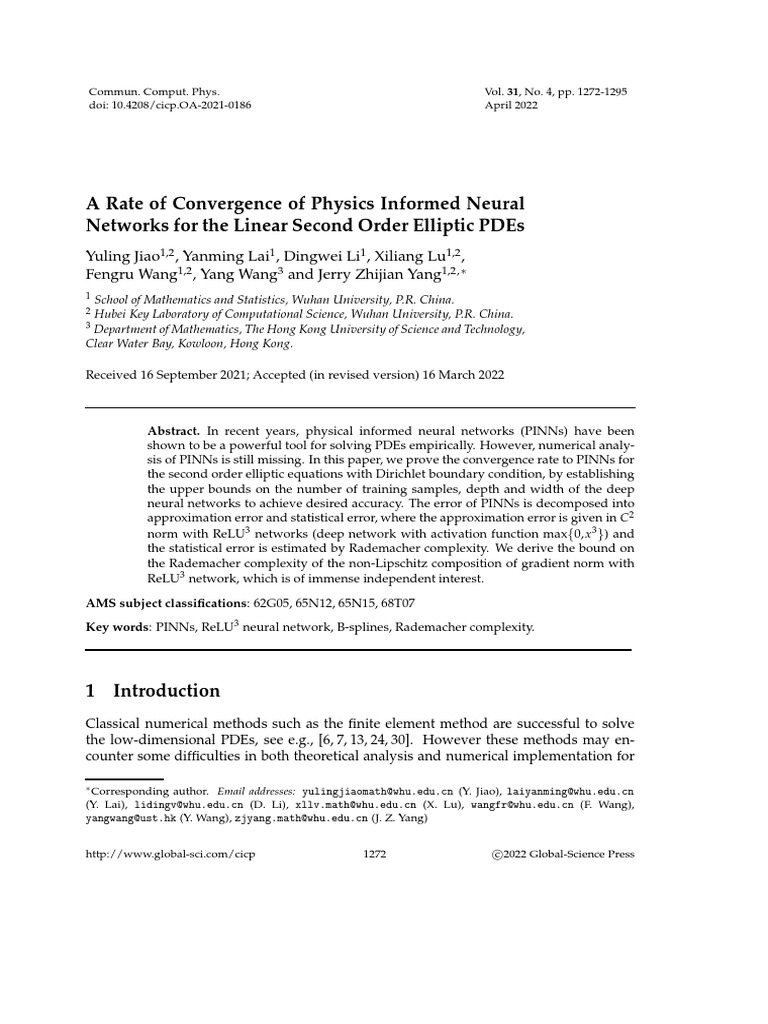 Convergence of PINNs for Elliptic PDEs | PDF | Teaching Methods ...
