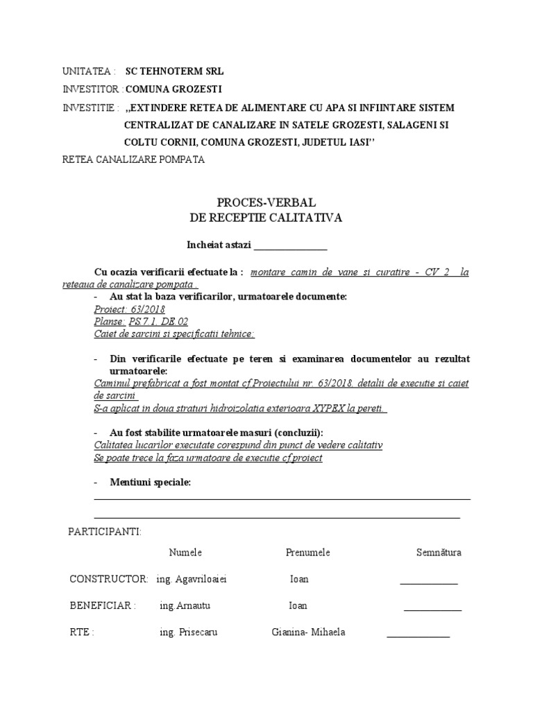 6 PV Receptie Calit Montare Camin Prefabricat | PDF