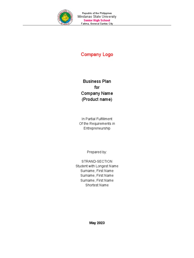 Business Plan Template. TITLE PAGE | PDF