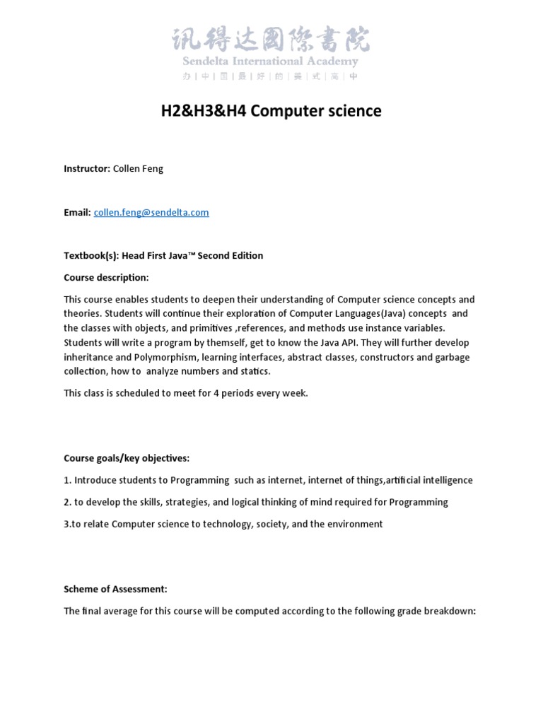 Syllabus pdf class computer programming java programming language 