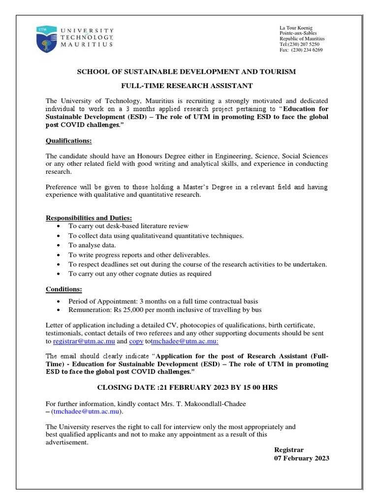 Research Assistant Role in ESD Project | PDF | Science