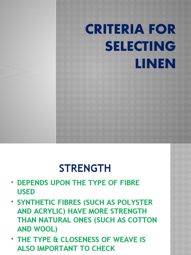 Linen Selection Criteria for Hospitality | PDF | Bedding | Textiles
