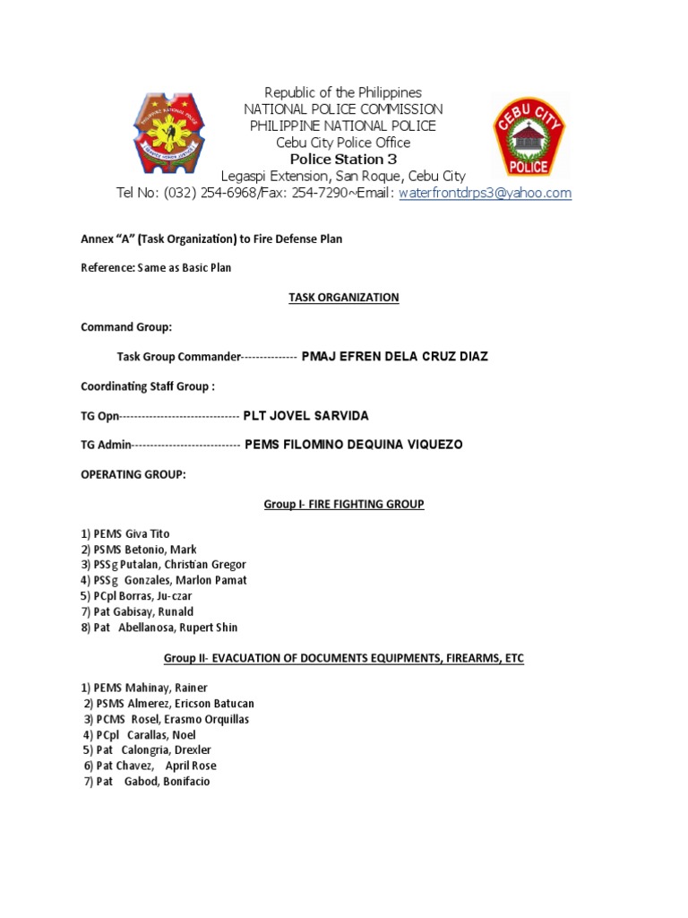 Fire Defense Plan Task Organization | PDF