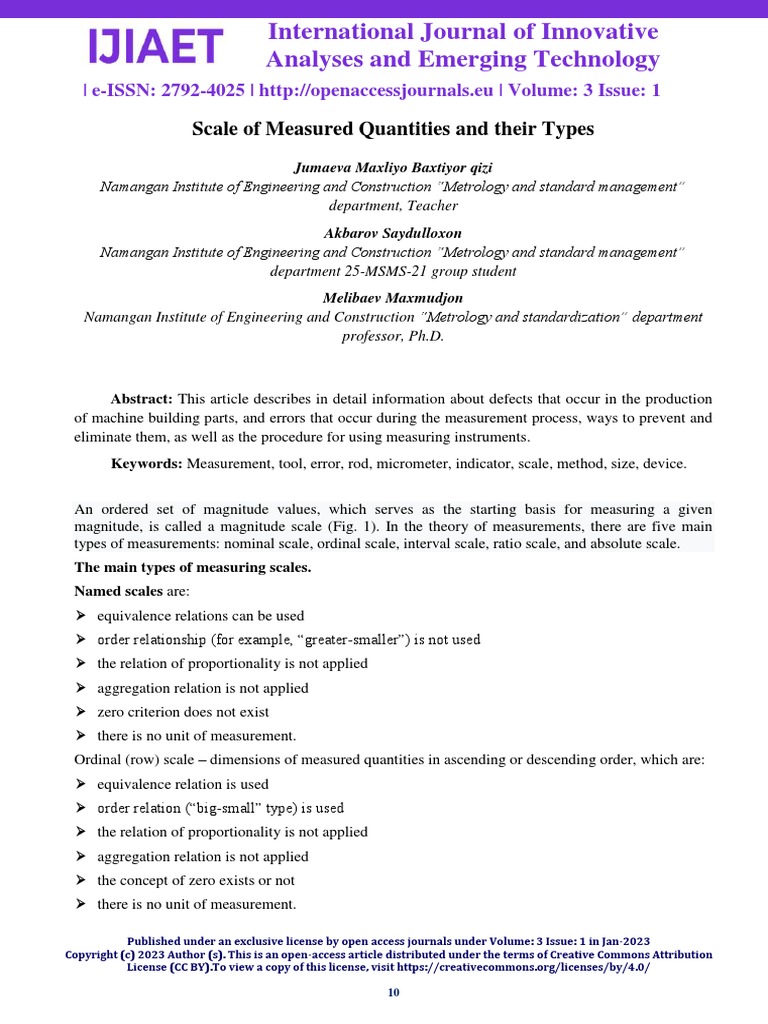 Scale of Measured Quantities and Their Types PDF