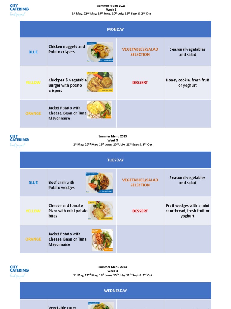 Summer 2023 Picture Menu Week 3 | PDF