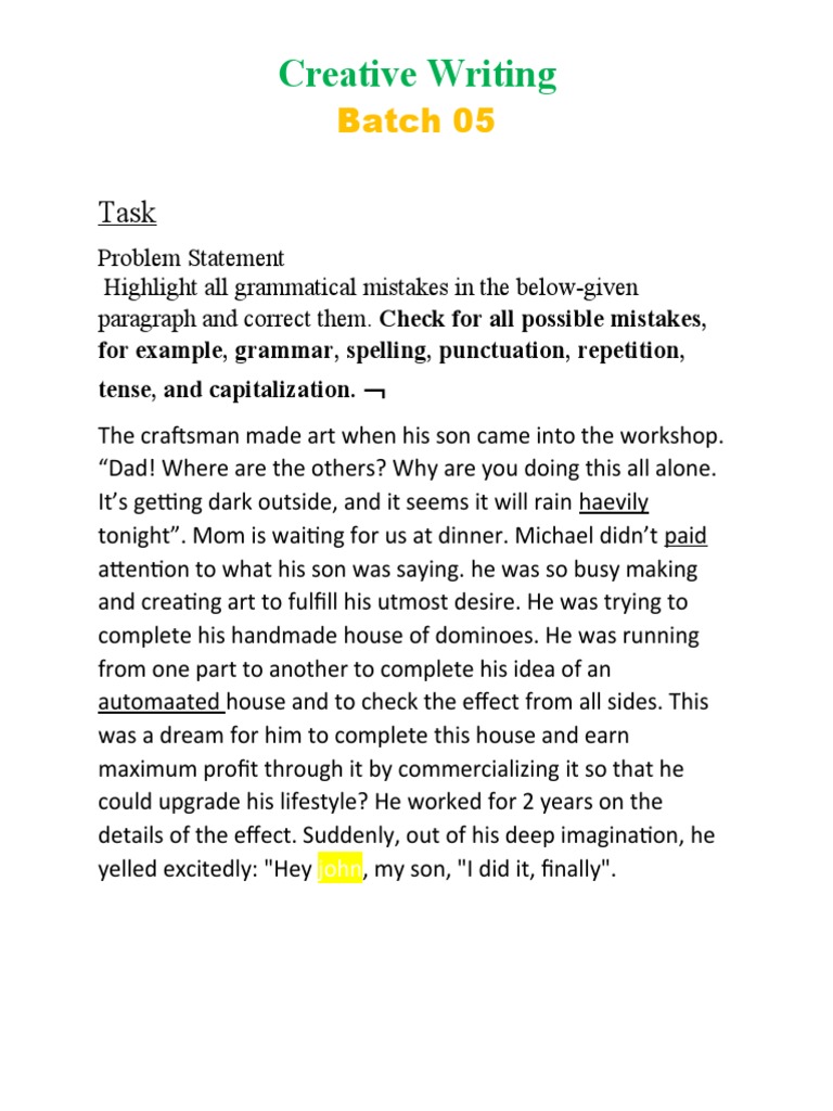 Grammatical Corrections in Creative Writing | PDF