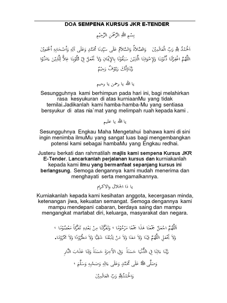 Panduan Doa Majlis Rasmi - Kursus Etender | PDF