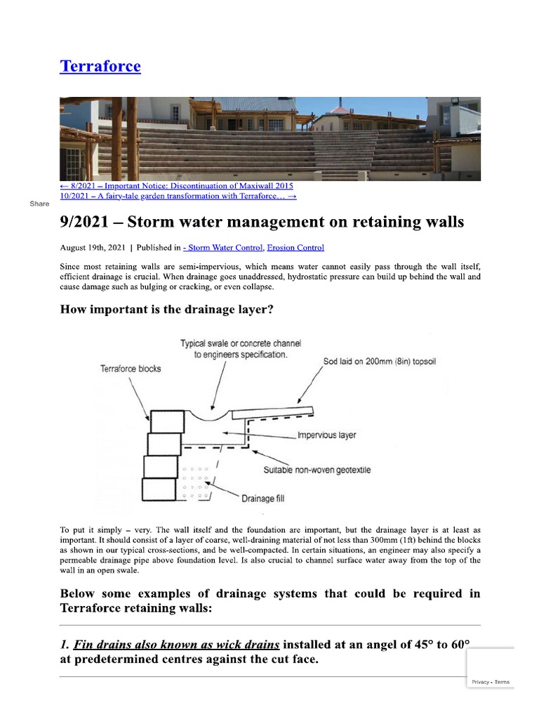 Storm Water Management On Retaining Walls | PDF