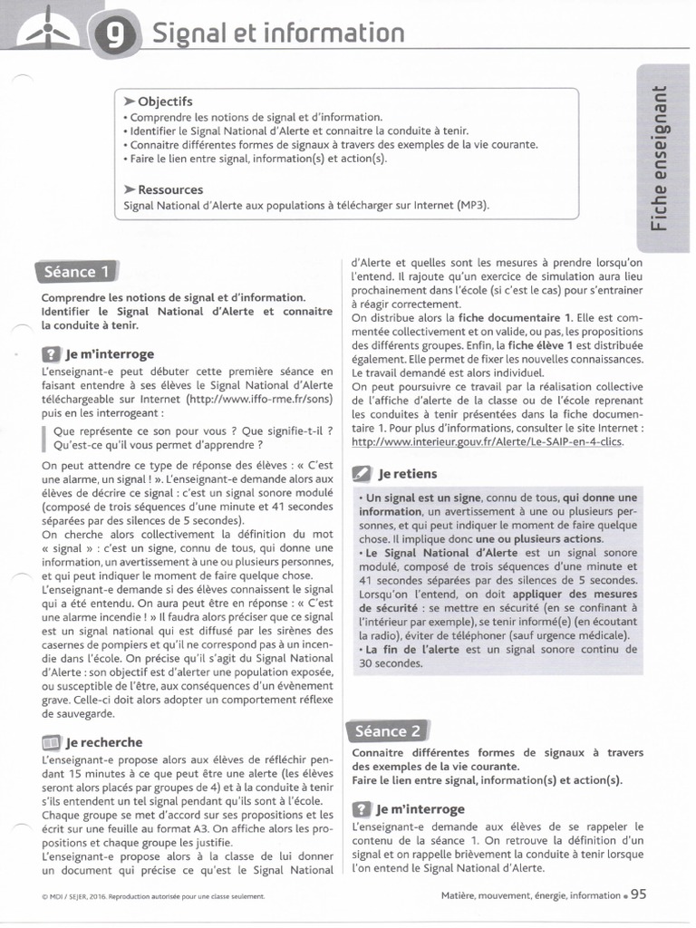 MDI Sciences (cycle 3) 9 Signal et information PDF