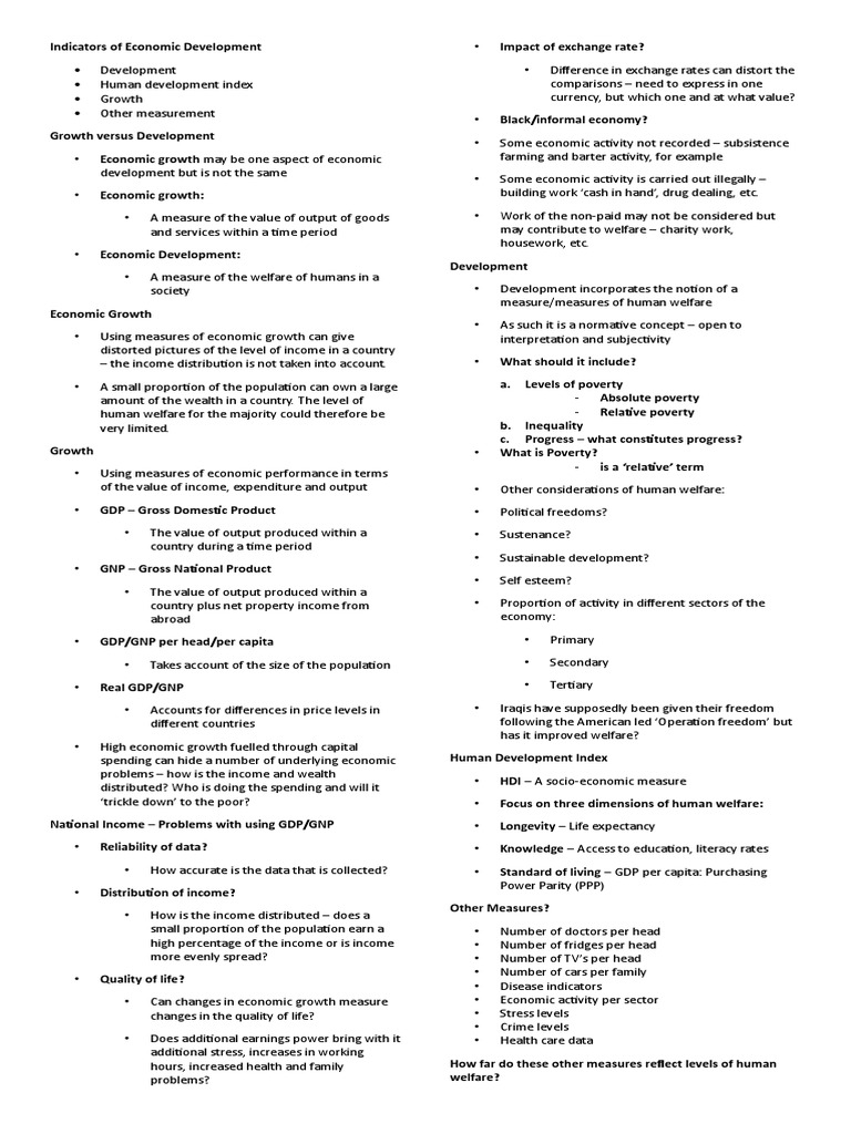 Indicators of Economic Development PDF