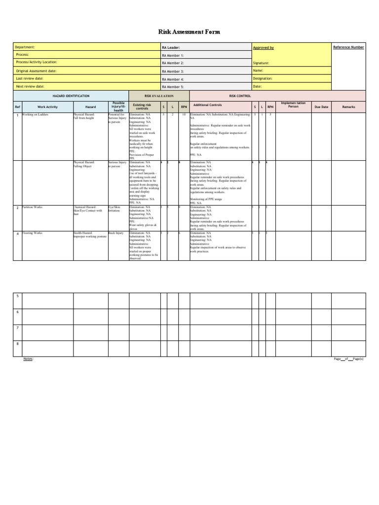 Risk Assessment Form | PDF