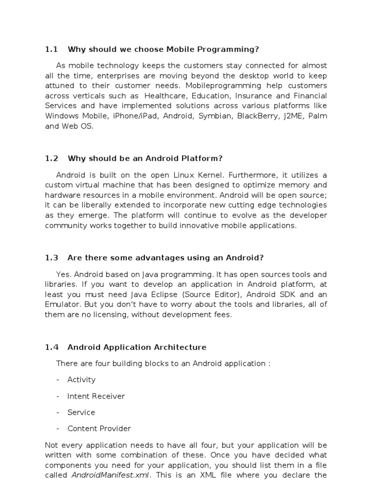 Benefits of Mobile Programming & Android | PDF | Business | Computers