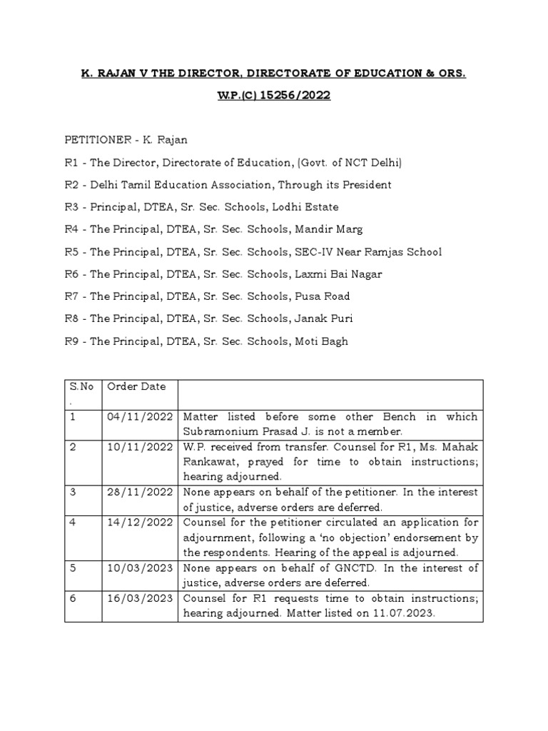 Brief - K. Rajan V The Director, Directorate of Education & Ors. | PDF ...
