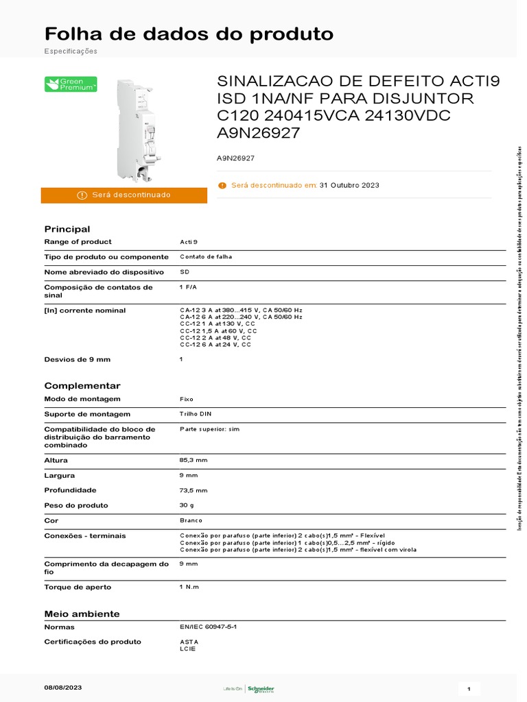 Disjuntores Acti9 iDPN Vigi - A9N26927 | PDF
