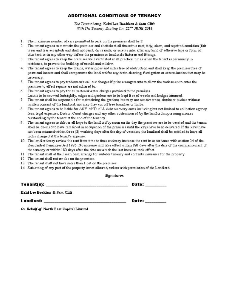 Additional Conditions of Tenancy | PDF | Leasehold Estate | Landlord