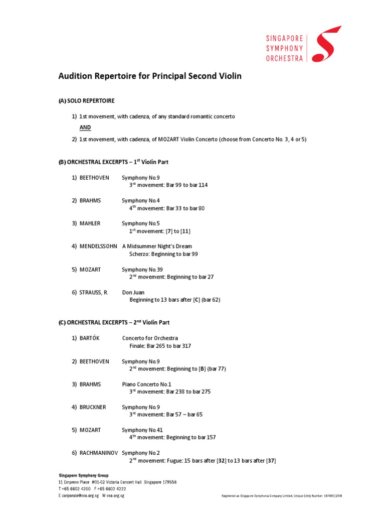 Principal Second Violin Audition Orchestral Excerpts PDF