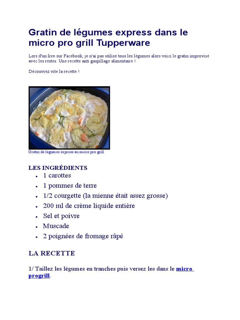 Gratin de lgumes au micro pro grill Tupperware | PDF